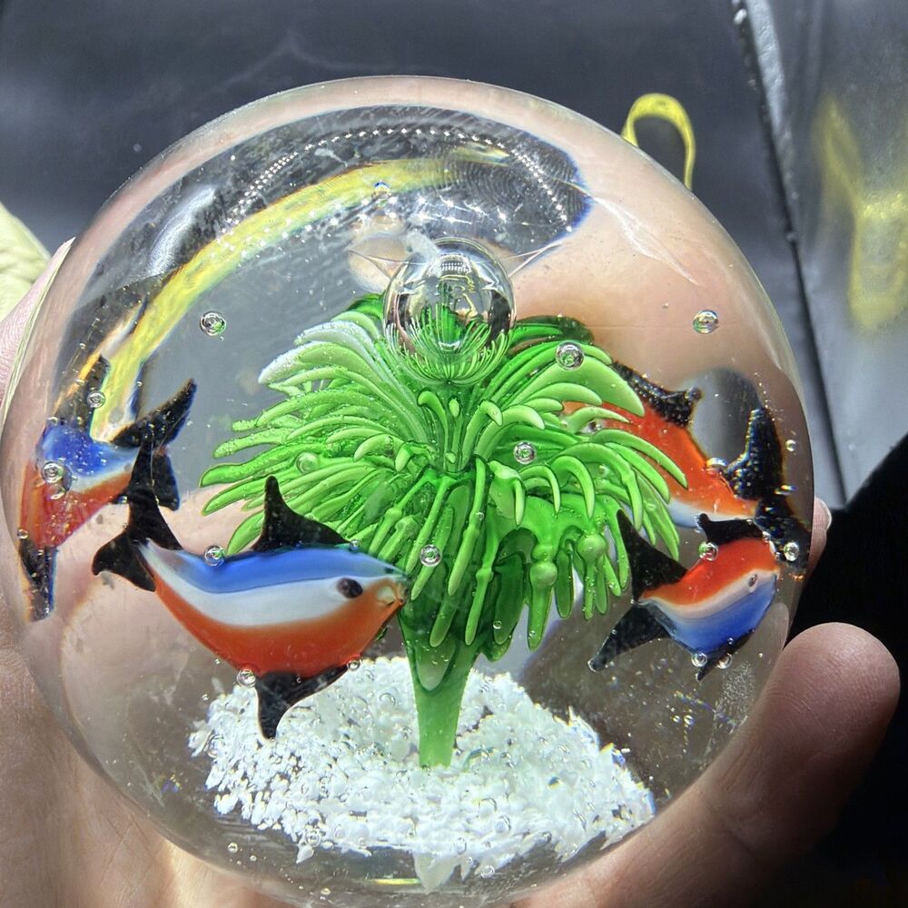 Hand Made Blown Glass Fish Paperweight. 4in 2.1 pounds